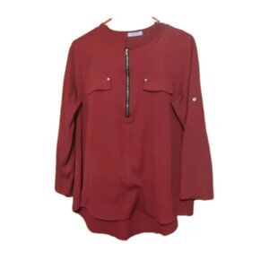 Angvns Burgundy 1/2 Zip 3 Quarter Sleeve Blouse Women's Large